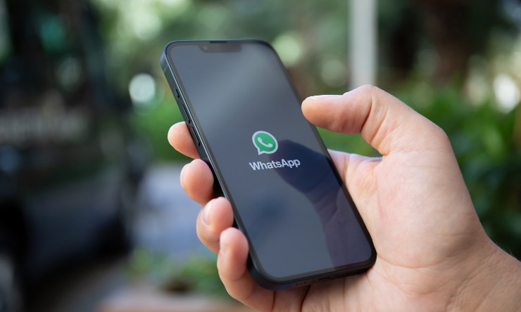 Uno smarphone in mano a una persona con la chat di whatsapp aperta