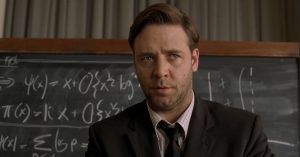 John Nash interpretato da Russel Crowe nel film A Beautiful Mind